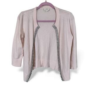 Kate Spade Pale Pink Rhinestone Studded Open Front Cardigan Sweater Womens XS